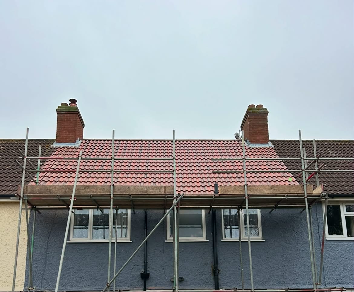 Roof recovering work underway on a domestic property